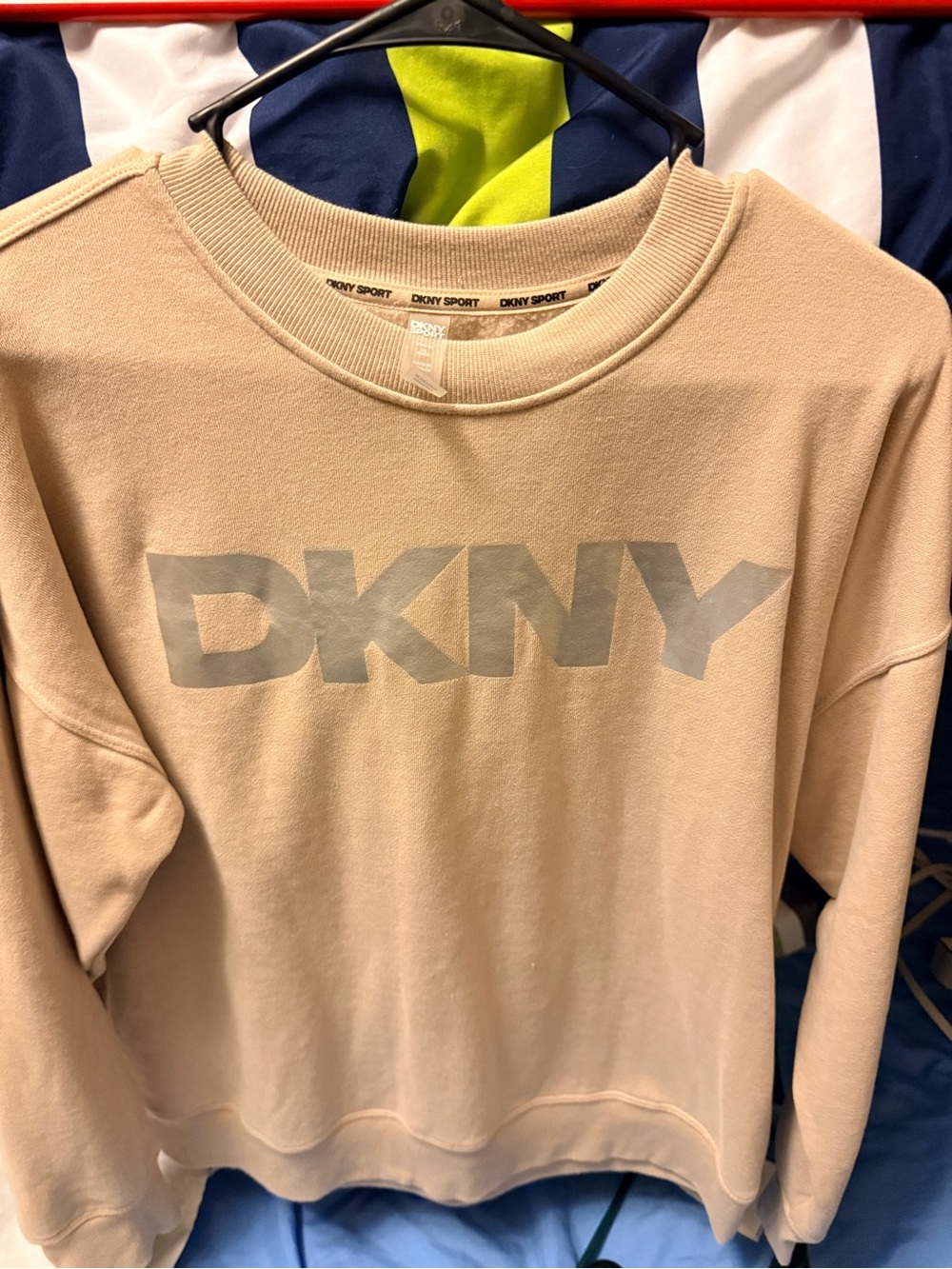 DKNY Beige Crewneck Sweatshirt with Silver Logo